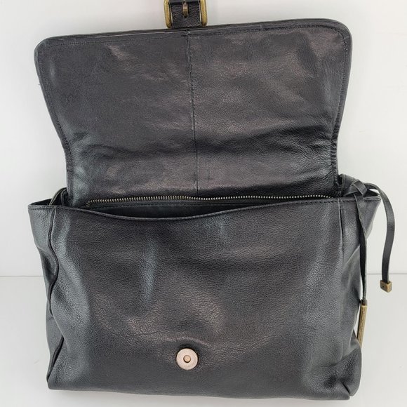 Wilsons Vintage Black Leather Weaved Studded Snap Crossbody Adjustable Purse - Picture 3 of 9